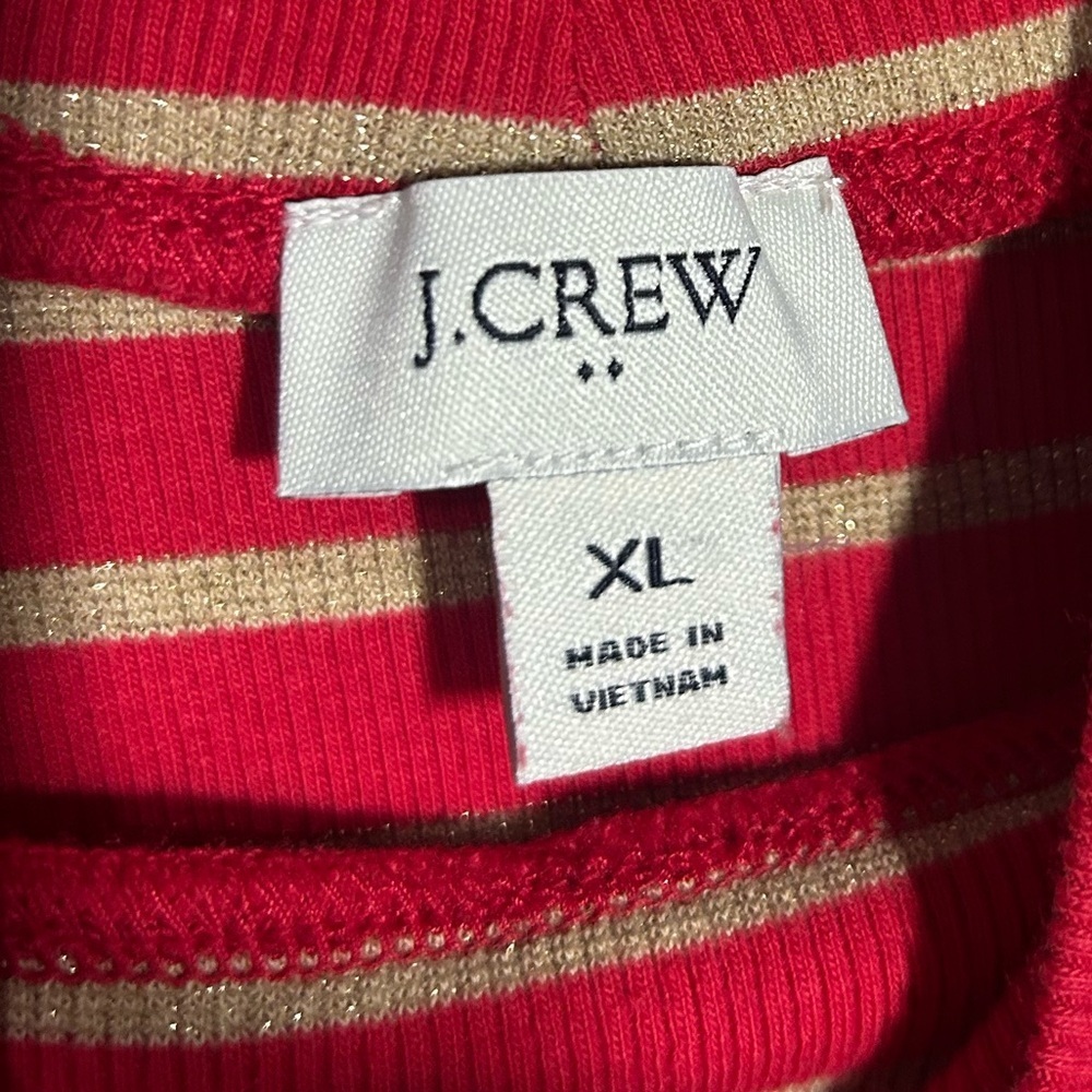 J. Crew Puff-sleeve sparkle stripe turtleneck red gold size XL - Picture 7 of 13